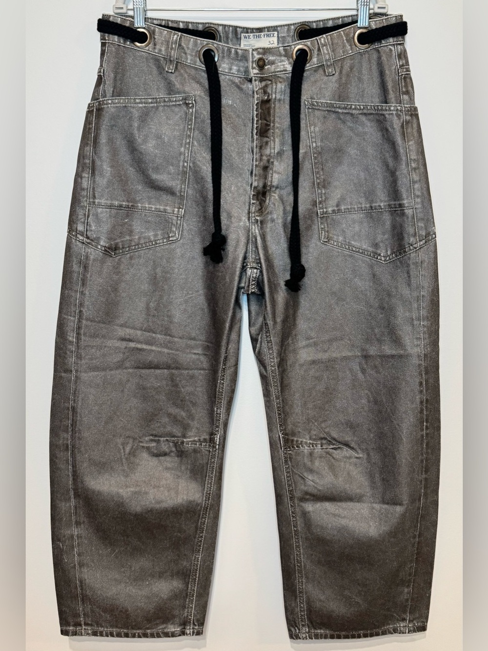 NEW Free People Women’s Moxie Barrel Gray Pants/Jeans Drawstring Waist Size 32